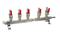 Five Way Plated Brass Air Manifold with Barb and Safety