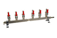 <!--Six Way Plated Brass Air Manifold with Barb and Safety-->