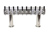 700 Series 10 Faucet Glycol Ready Pass-Thru Double Pedestal Draft Tower with 304 Stainless Steel Faucets, Shanks, and 3 Inch (in) Round Bases National Sanitation Foundation (NSF)