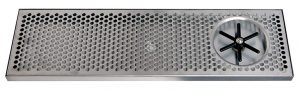 617R-16 Stainless Steel Rinser Tray and Perforated Grid Includes 1/2" Barb Water Inlet and 2" x 1/2"NPT Drain - 16"L x 7"W x 7/8"D 